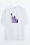 Reversible Us Liberty Statue Printed Unisex Oversize T-shirt - 2