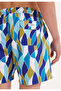 Turquoise Geometric Printed Regular Fit Men's Swim Shorts Wmgeometric - 3