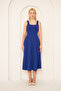 Women's Design Stretchy Crepe Fabric Flared Cut Thick Strap Square Collar Midi Length Cobalt Blue Dress 086 - 2