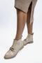 Women's Buckle Patent Leather Beige Boots - 5