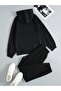 Hooded Combination Bottom-Top Tracksuit Set - Black Printed Oversize Rubber Legs - 2