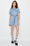 Women's Blue Front Buttoned Skirt Ruffle Denim Dress - 6