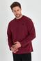 Men's Claret Red Double Crew Neck Print Detailed Standard Relaxed Fit Sweatshirt