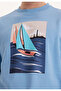 Blue Printed Crew Neck Cotton Regular Fit Men's Sweatshirt Wmvıew Sail - 3