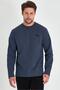Men's Indigo Double Crew Neck Print Detailed Standard Relaxed Fit Sweatshirt