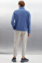 Hayes Men's Fleece Half Zipper Thick Textured Comfort Fit Indigo Fleece with Leather Accessories - 6
