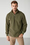 Matts Men's Fleece Half Zipper Thick Textured Oversize Fit Khaki Fleece - 2