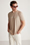 Chrıstopher Men's Long Fit Flowing Fabric Embroidered Beige T-shirt - 5