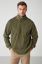 Matts Men's Fleece Half Zipper Thick Textured Oversize Fit Khaki Fleece - 3
