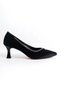 BLACK VELVET STONE DETAIL LOW HEEL STILETTO - 4