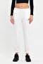 Women's Logo Elastic Waist and Leg Three Thread Fleece Pocket Knitted Sweatpants Jogger White