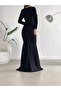 FLEXIBLE CREPE FABRIC BLACK COLOR LONG SLEEVE STRAPPED LONG EVENING DRESS GL-EMR-099 581843 - 3