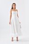 Thin Strap Flared Cut Cotton Atlas Fabric Skirt with Tulle Detail Midi Length White Evening Dress 9326 - 6