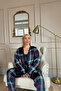 Navy Blue Scotch Exclusive Velvet Women's Pajama Set with Robe - 3