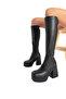 Plati Women's Long Stretch Black Platform Boots