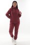 Women's Plus Size Burgundy Zippered 3 Thread Fleece-Lined K Hooded Soft Tracksuit Set - 3