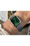 Minimal Square Silver Cord Green Dial Women's Wristwatch