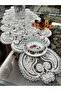 Damla 5 Piece Luxury Runner Living Room Coffee Table Tablecloth Set French Laced Dowry Set Ecru - 6