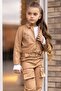 Girl's Zipper Detailed Jacket with Cargo Pocket, Brown Leather Top and Bottom Set - 5
