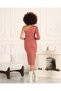 Cincin Asymetric Collar Body Fit Single Sleeve Midi Size Knitted Dress with Slip Detail - 4