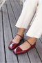 Vernis Claret Red Patent Leather Buckle Detailed Women's Ballerinas - 3