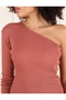 Cincin Asymetric Collar Body Fit Single Sleeve Midi Size Knitted Dress with Slip Detail - 6