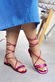 Whisper Fuchsia Stripe Detailed Laced Women's Sandals