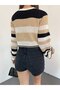 Color Blocked Striped Knitwear Crop Sweater - 3