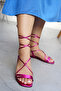 Whisper Fuchsia Stripe Detailed Laced Women's Sandals - 3