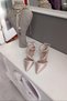 Skin Satin Three Rows of Stones 6 cm Champagne Heels with Ankle Belt Evening Dress Stiletto Women's Shoes - 4