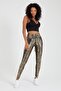 Women's Black with Gold Foil Pattern High Waist Shaping / Sculpting Leggings - 2