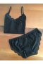 Women's Black Lace Rope Strapped Athlete Panties Set