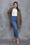 Women's Large Size Khaki Front Buttoned Lined Trench Coat 65n23960 - 5