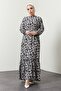 Women's Black Daisy Patterned Dress - 3