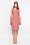 Drape Detailed Crew Neck Powder Color Dress