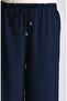 Women's Navy Blue Wide Leg Loose Summer Trousers with Elastic Waist