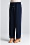Women's Navy Blue Wide Leg Loose Summer Trousers with Elastic Waist - 2