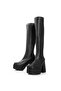 Plati Women's Long Stretch Black Platform Boots - 4