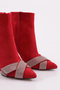 Cross Stone Detailed Women's Heeled Boots Red Suede 6836535 - 4