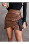 Women's Faux Leather Front Gathered Asymmetrical Wrap Skirt - 5