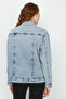 Kadın Mavi Cepli Oversize Denim Ceket - 4