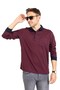 Men's Polo Neck Ribbed Sweatshirt - Pocket, Long Sleeve, Seasonal, Claret Red 1219 - 3