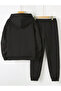 Dart Letter Winter Bottom Top Set Sweatshirt Tracksuit Bottoms - Black Printed Oversize Hoodie - 3