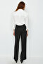 Women's Black Wide Leg Trousers with White Piping on the Sides - 5