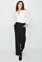 Women's Black Wide Leg Trousers with White Piping on the Sides - 2