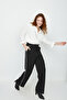 Women's Black Wide Leg Trousers with White Piping on the Sides - 3