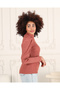 WOMEN'S CINNAMON COLOR SLEEVE PLEATED BANDED PRINCESS SLEEVE FISHER COLLAR BOULE SWEATER - 5