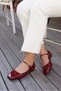 Vernis Claret Red Patent Leather Buckle Detailed Women's Ballerinas