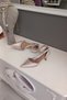 Skin Satin Three Rows of Stones 6 cm Champagne Heels with Ankle Belt Evening Dress Stiletto Women's Shoes - 3