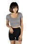 Gray Crew Neck Fitted Short Sleeve Crop T-Shirt - 2